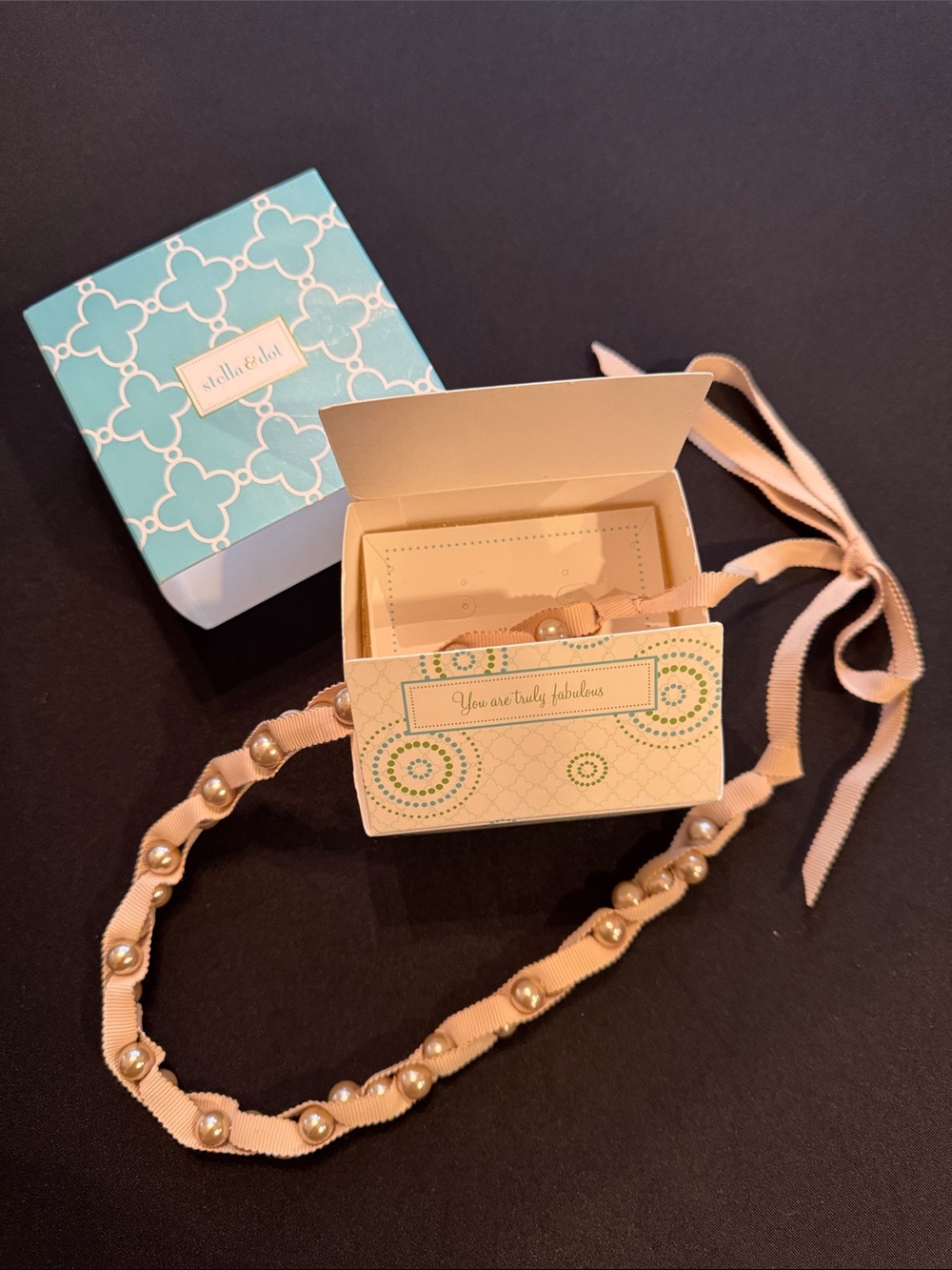 Stella & Dot Blush Ribbon Necklace with Pearl Accents
